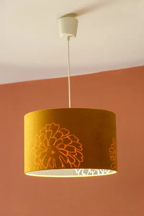 Flowers of the Light - Yellow Velvet Drum Lampshade