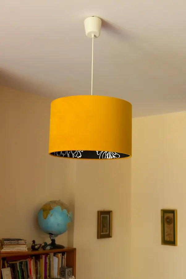 Flowers of the Light - Yellow Velvet Drum Lampshade