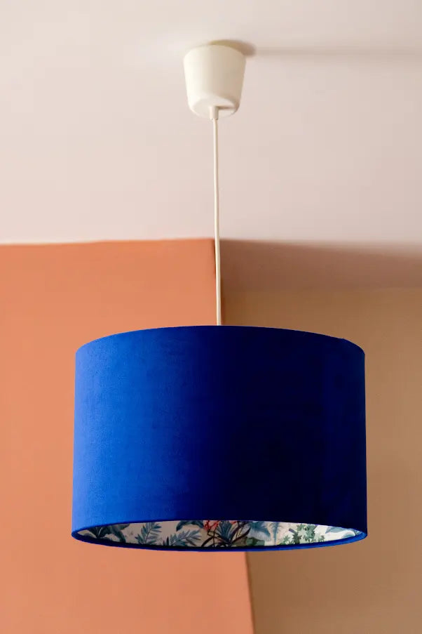 Mythical forest - Blue Velvet Drum Lampshade